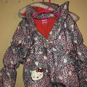 Zip up hello kitty puffer jacket rain coat kids